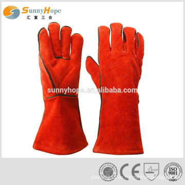 14 pulgadas de soldadura de cuero rojo guantes de seguridad